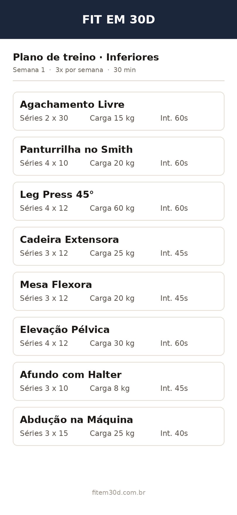 Plano de treino em PDF